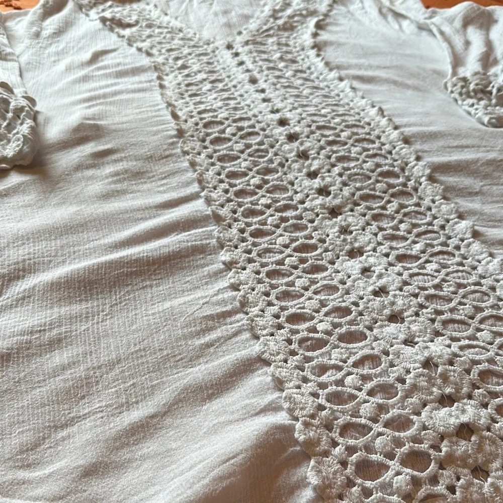 Boho Tunic with Embroidery details, white Beach Coverup - Picture 8 of 11